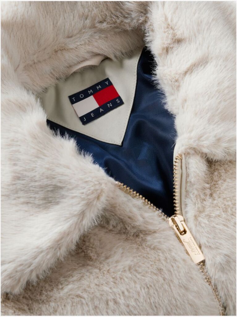 Beige Faux Fur Relaxed Zip-Thru Jacket  Women