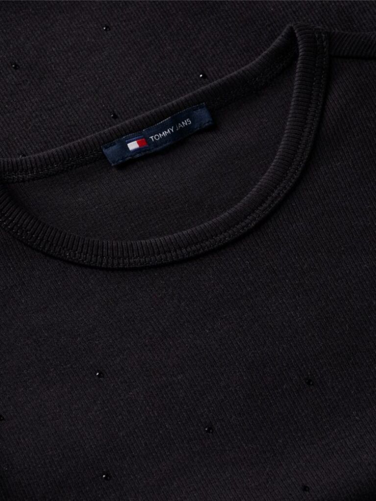 Μαύρο Slim Ριμπ Μακρυμάνικο T-Shirt  Γυναίκες
