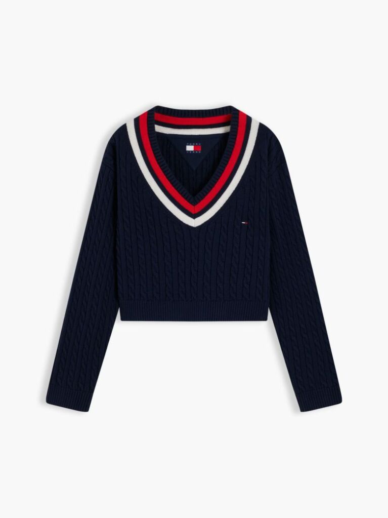 Blue Cable Knit Oversized V-Neck Jumper  Women