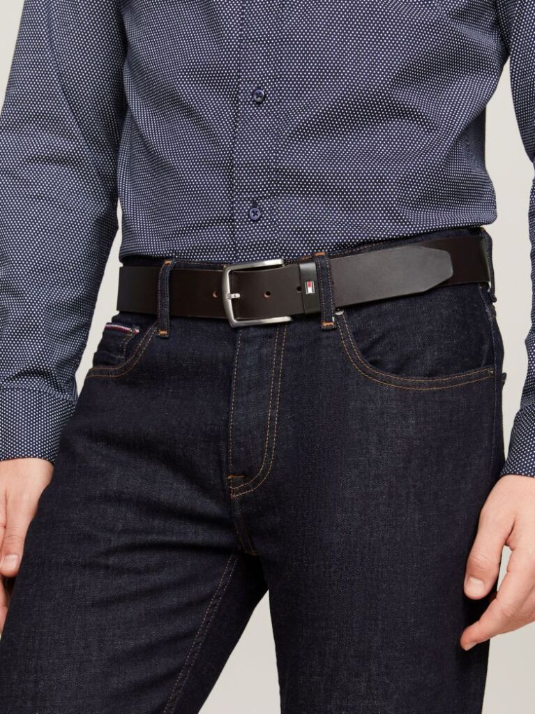 Brown Denton Flag Logo Leather Belt  Men