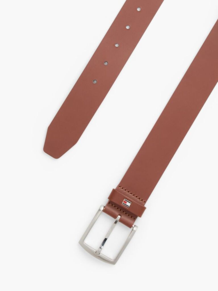 Brown Denton Flag Logo Leather Belt  Men
