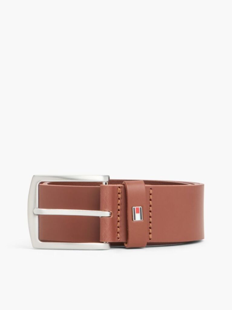 Brown Denton Flag Logo Leather Belt  Men