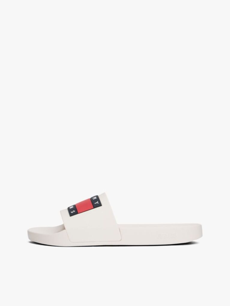 White Essential Flag Badge Pool Slides  Men