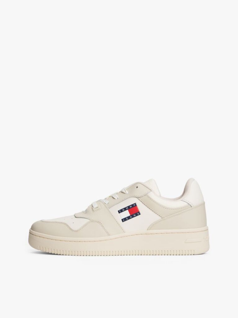 White Essential Retro Leather Basketball Trainers  Men