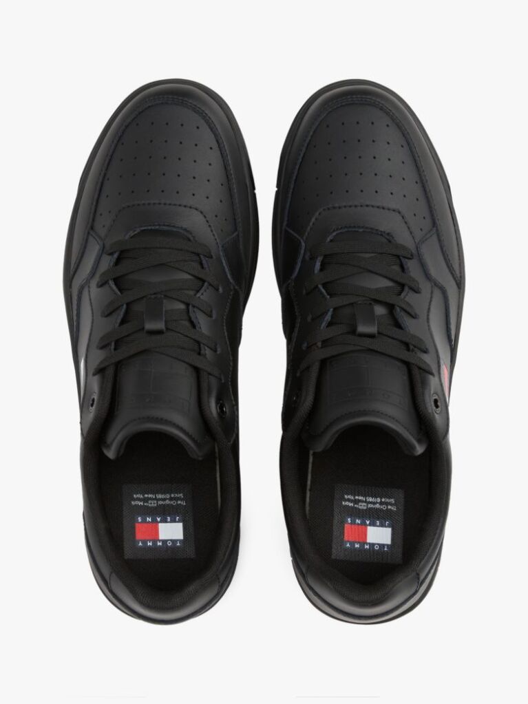 Black Retro Essential Leather Badge Trainers  Men