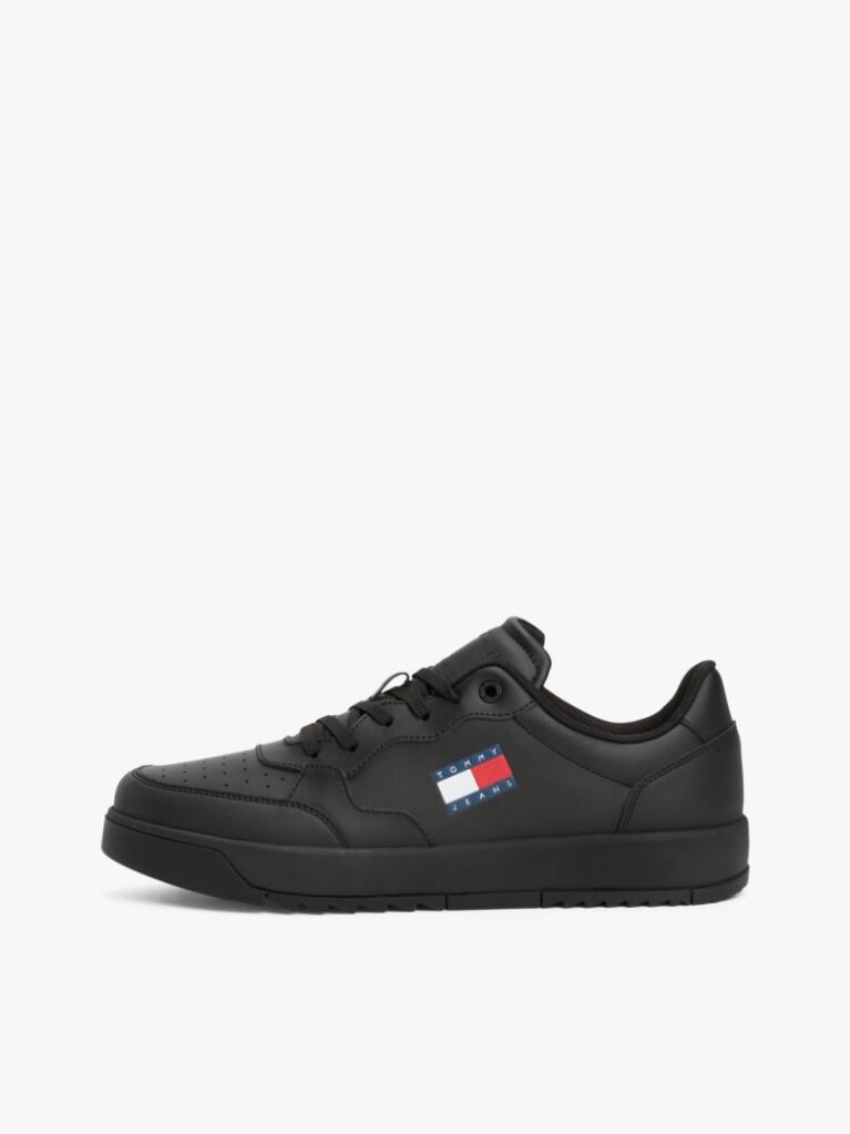 Black Retro Essential Leather Badge Trainers  Men