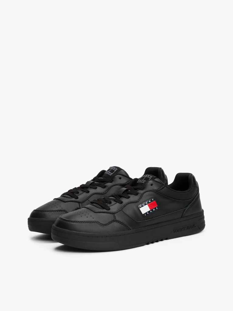 Μαύρο Δερμάτινα Sneakers Με Colour-Blocked Λεπτομέρεια  Άνδρες