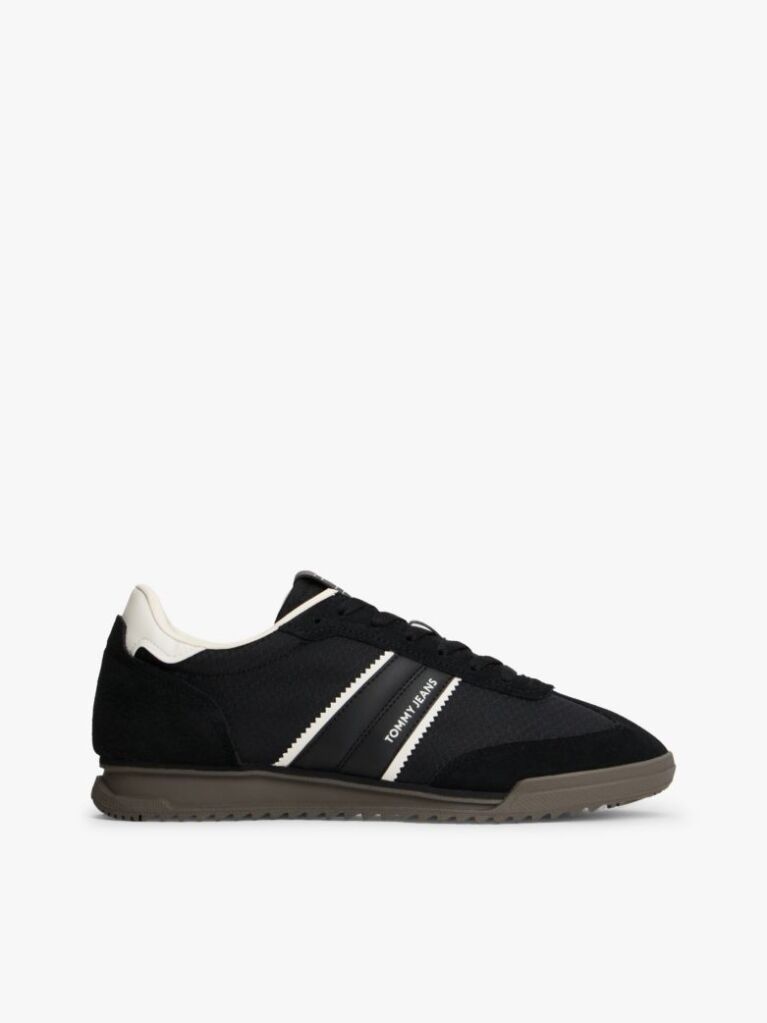 Black Retro Mixed Texture Serrated Trainers  Men