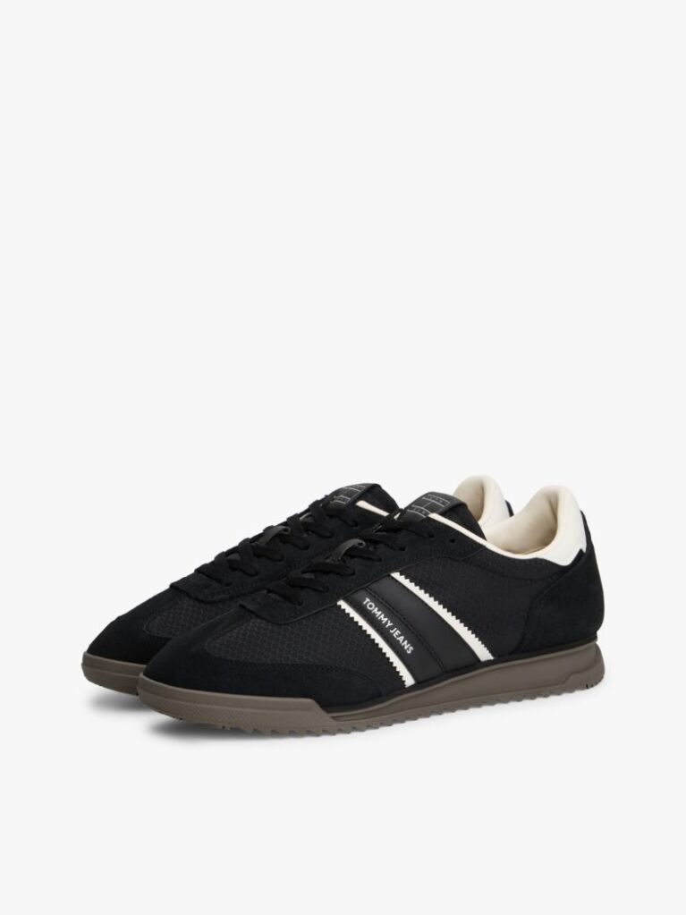 Black Retro Mixed Texture Serrated Trainers  Men