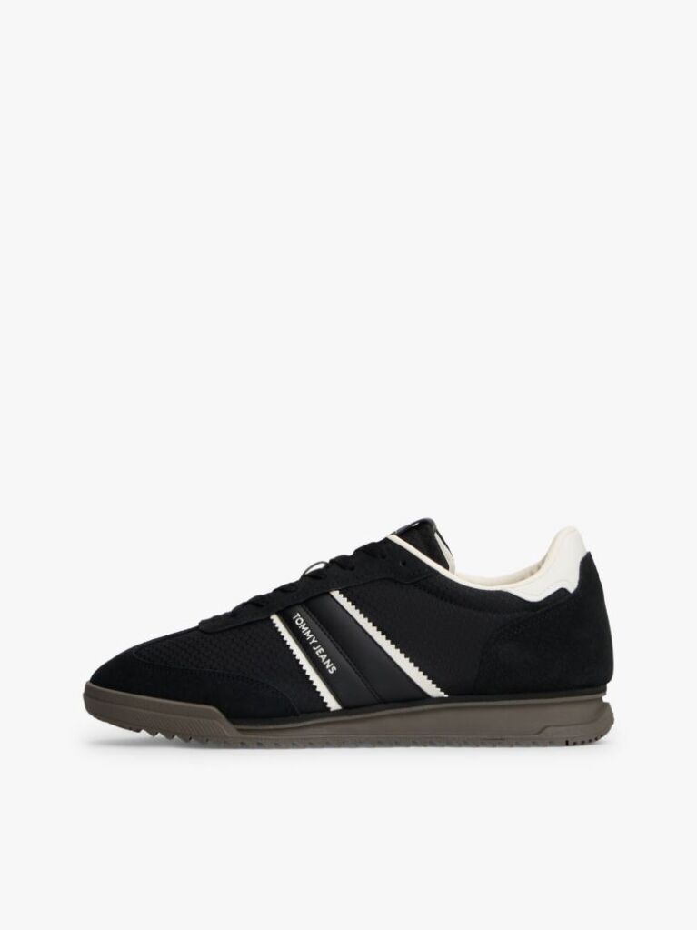 Black Retro Mixed Texture Serrated Trainers  Men