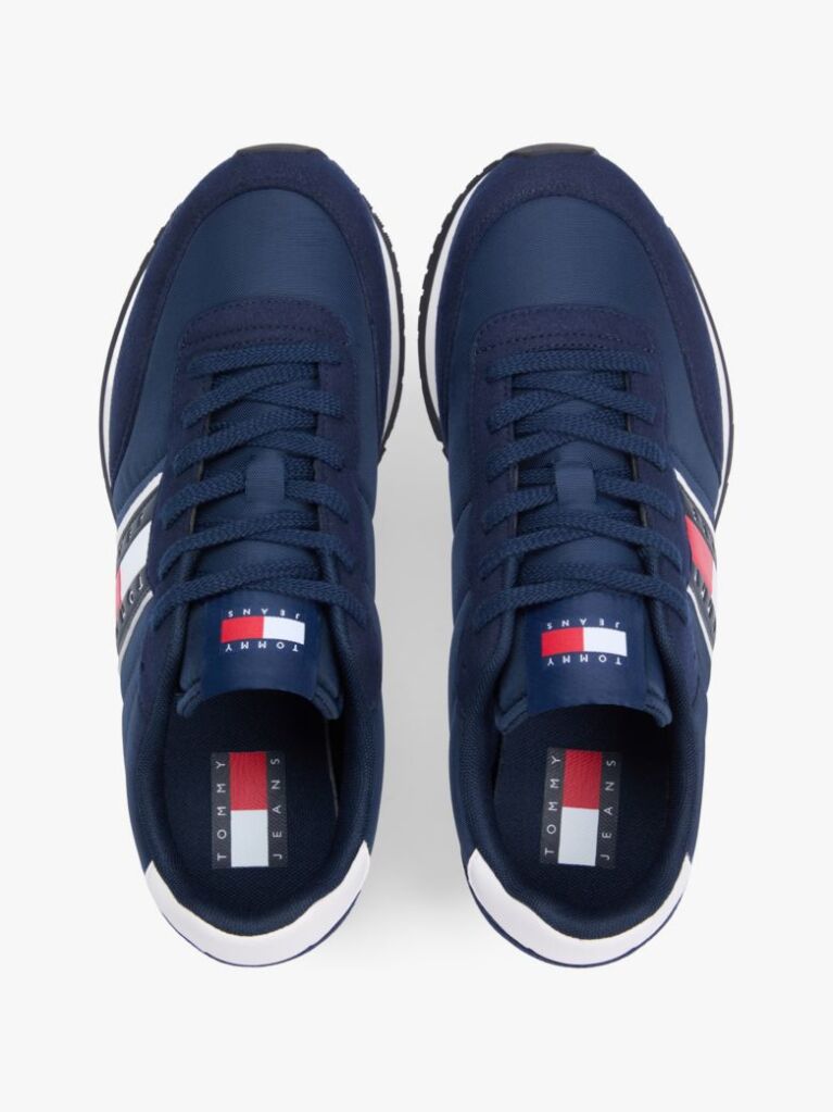 Blue Mixed Texture Contrast Heel Trainers  Men
