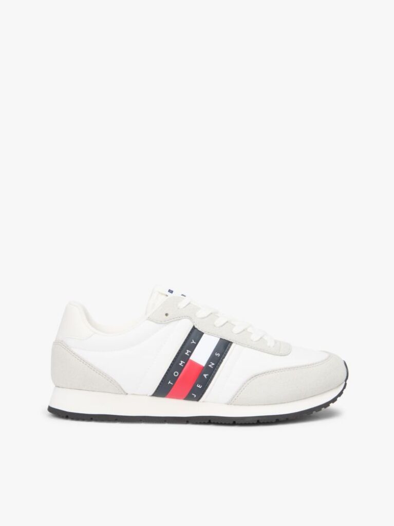 Beige Mixed Texture Contrast Heel Trainers  Men