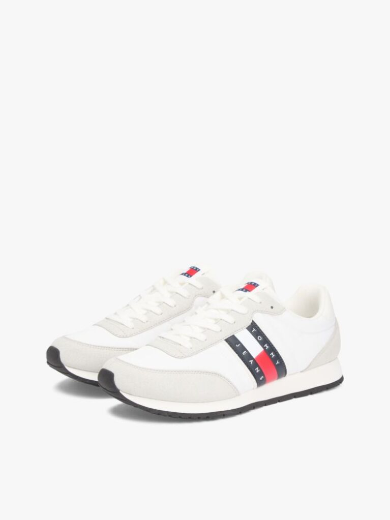 Beige Mixed Texture Contrast Heel Trainers  Men
