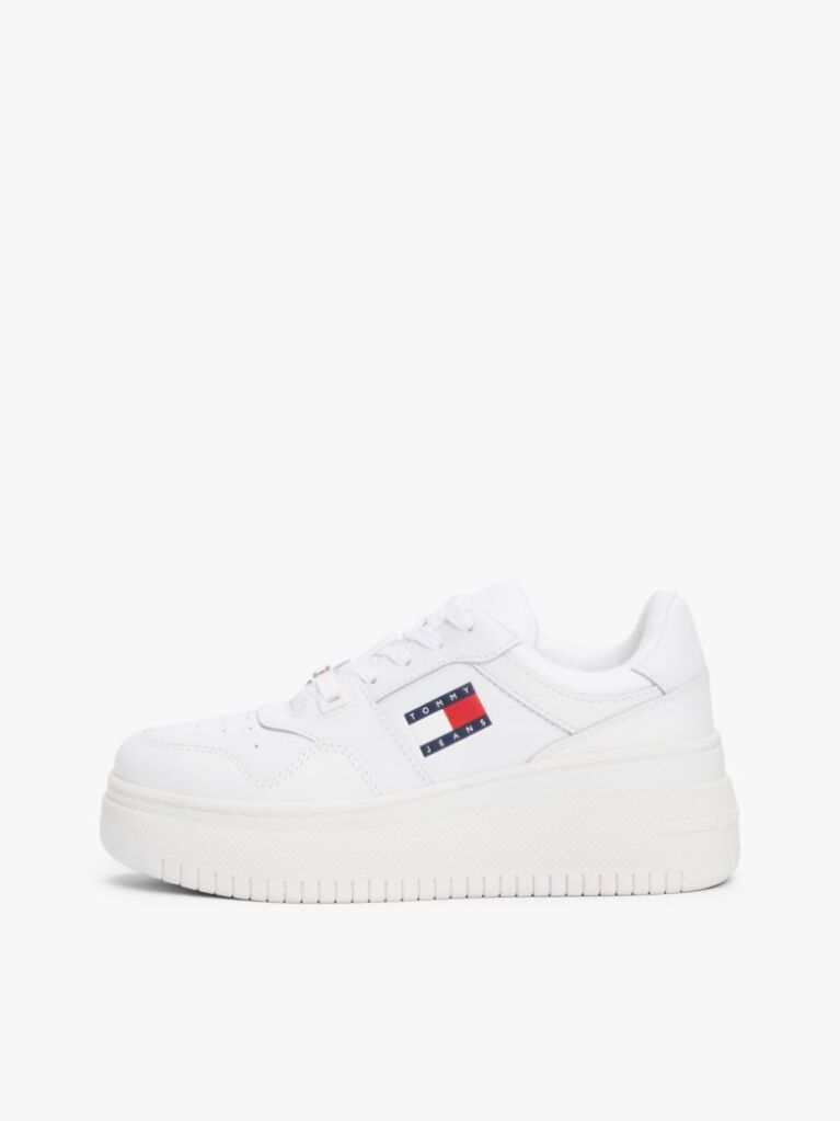 White Essential Retro Fine-Cleat Leather Flatform Trainers  Women