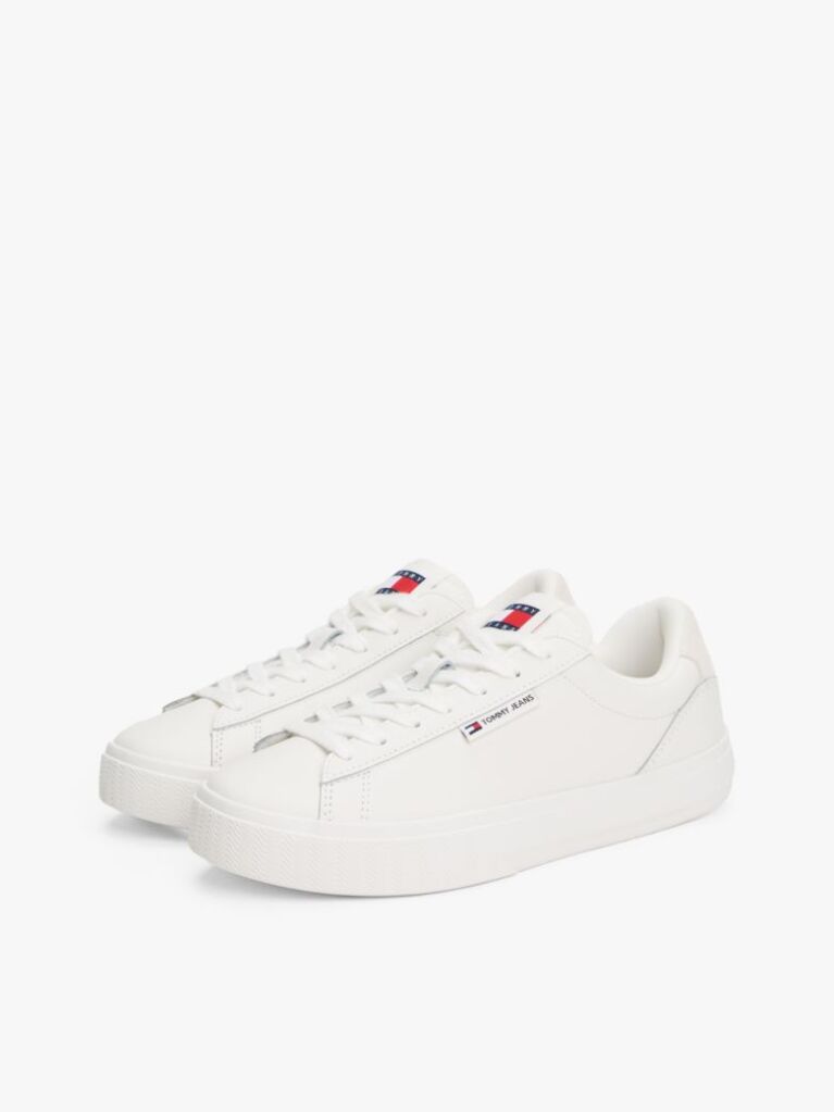White Essential Leather Contrast Cupsole Trainers  Women