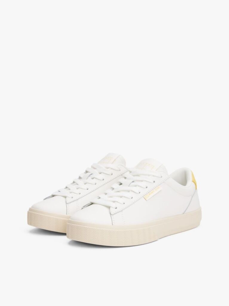 Yellow Essential Leather Contrast Cupsole Trainers  Women