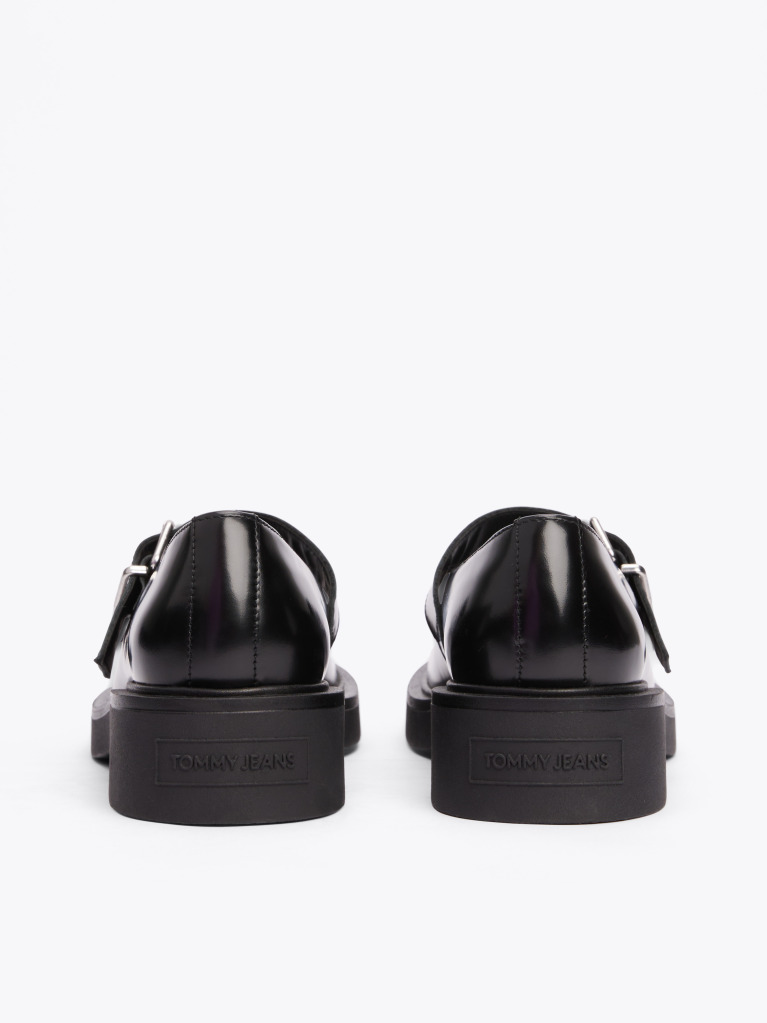 Black Leather Block Heel Mary Janes  Women