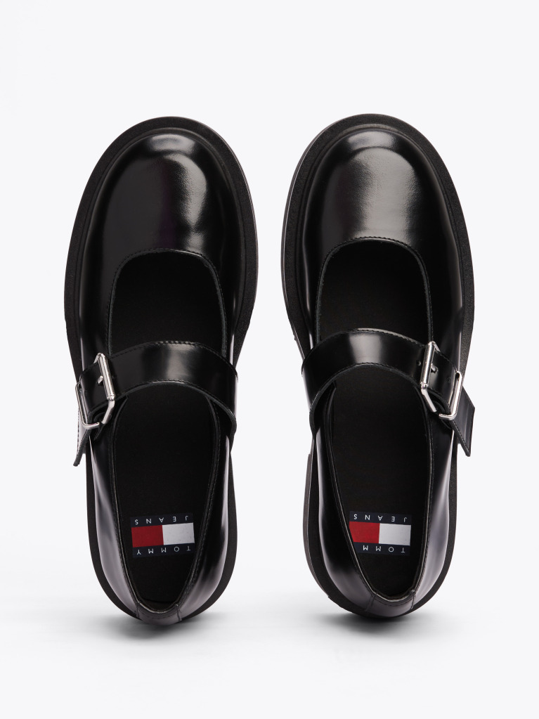 Black Leather Block Heel Mary Janes  Women