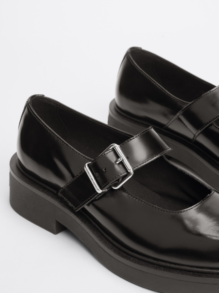 Black Leather Block Heel Mary Janes  Women