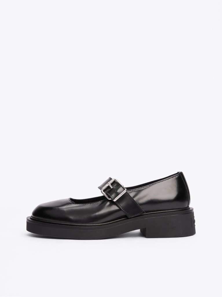 Black Leather Block Heel Mary Janes  Women