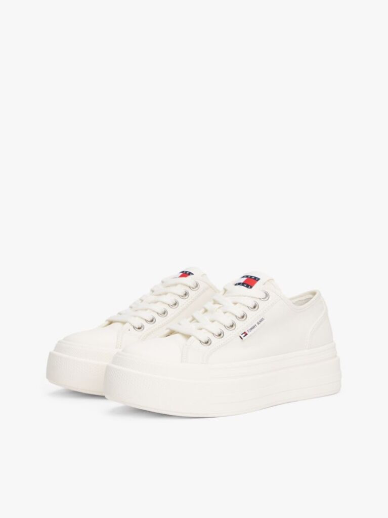 White Denim Platform Trainers  Women