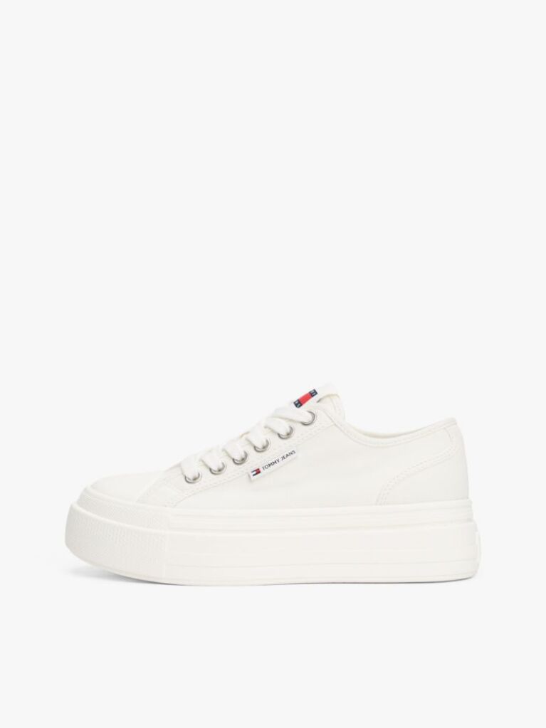 White Denim Platform Trainers  Women