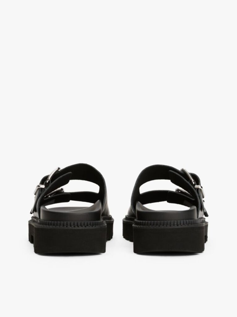 Black Leather Double Strap Cleat Sandals  Women