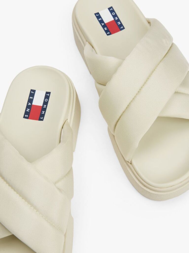 White Padded Strap Platform Slides  Women