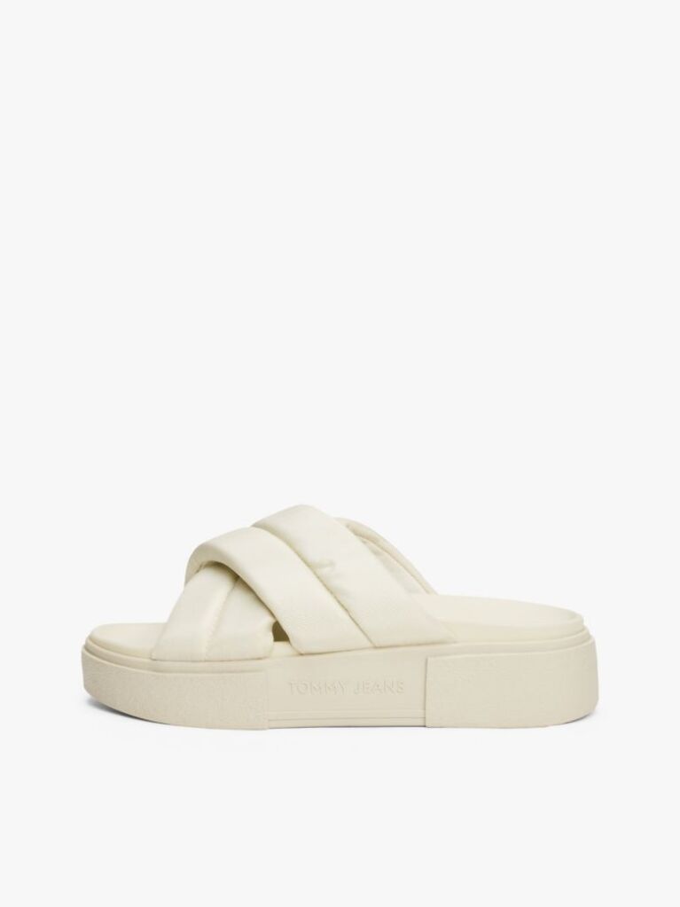 White Padded Strap Platform Slides  Women
