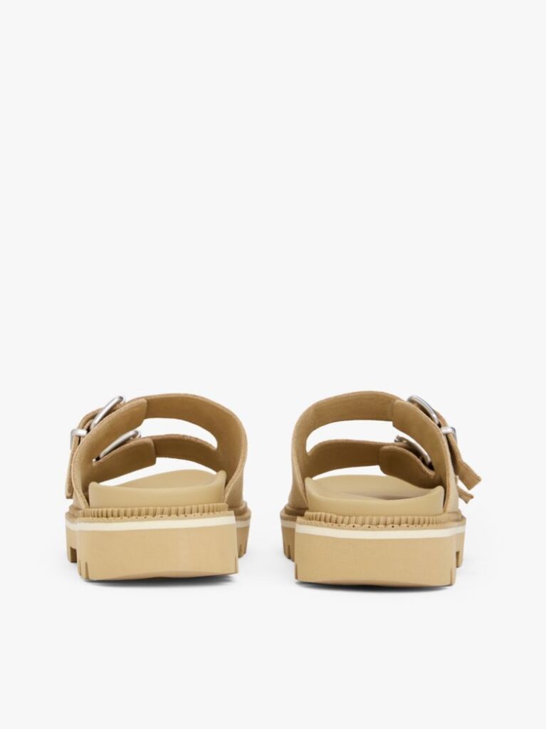 Beige Suede Double Strap Cleat Sandals  Women