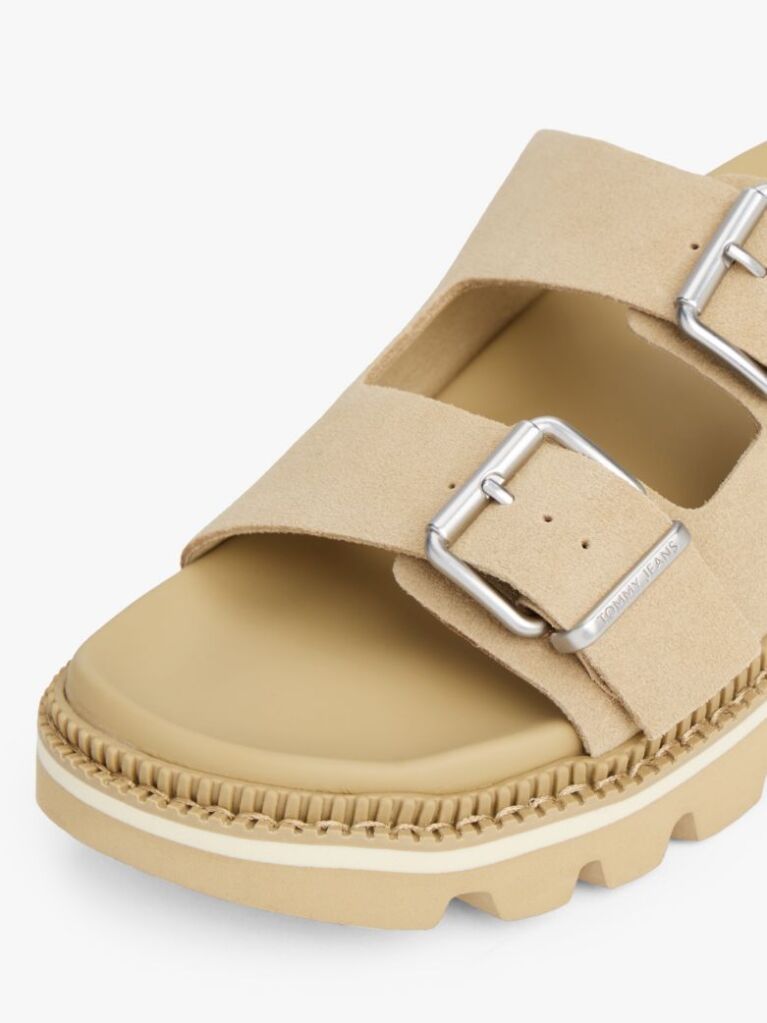 Beige Suede Double Strap Cleat Sandals  Women