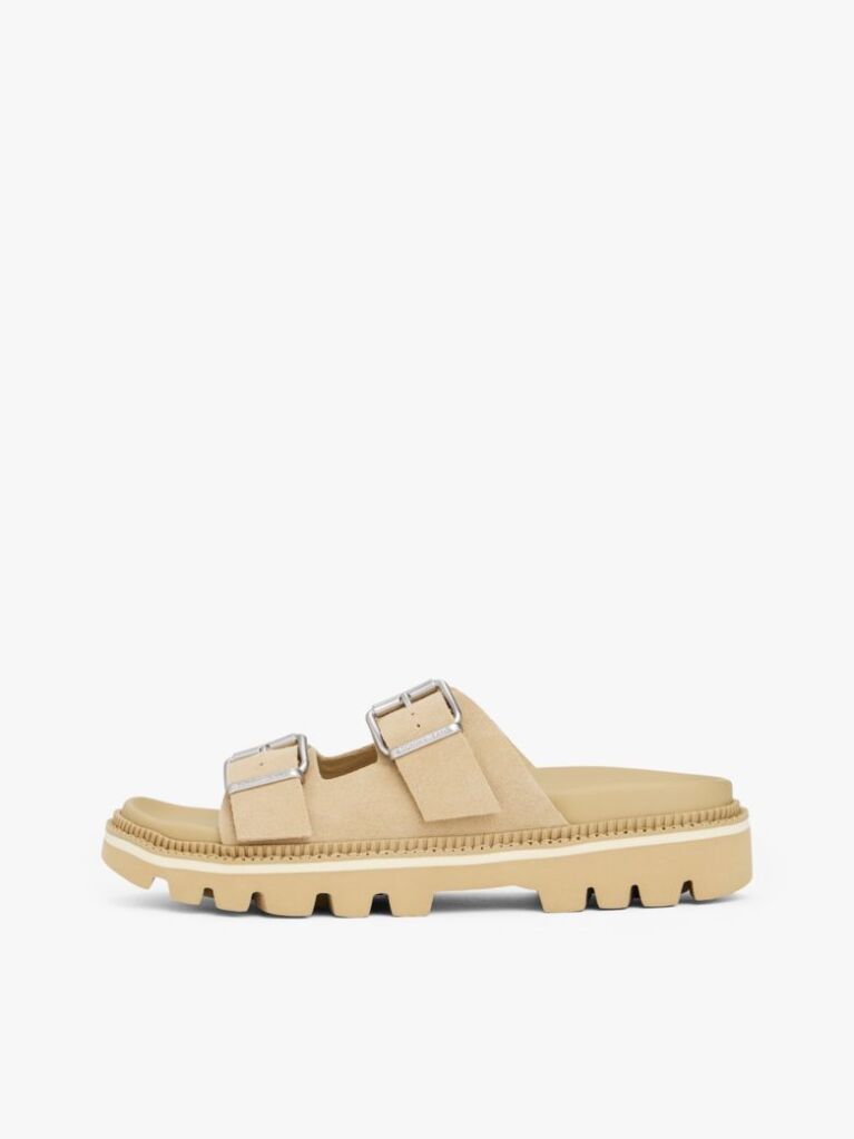Beige Suede Double Strap Cleat Sandals  Women
