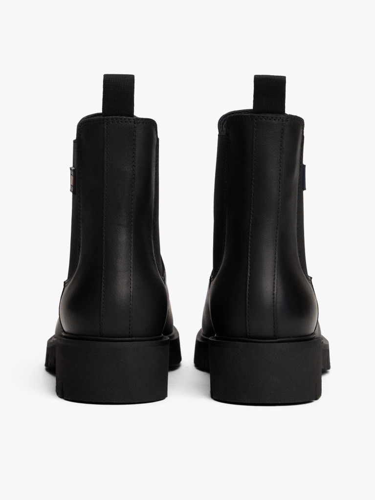 Black Leather Cleat Chelsea Boots  Women