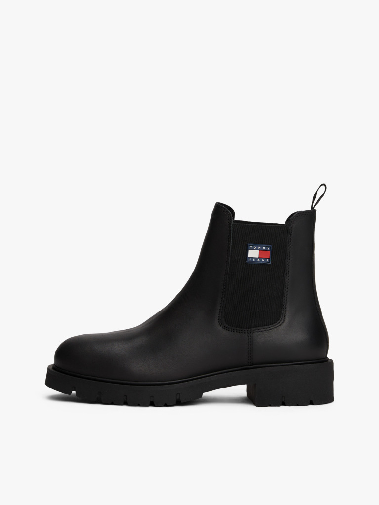 Black Leather Cleat Chelsea Boots  Women