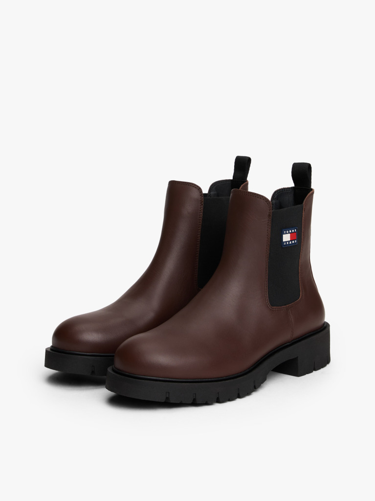 Brown Leather Cleat Chelsea Boots  Women