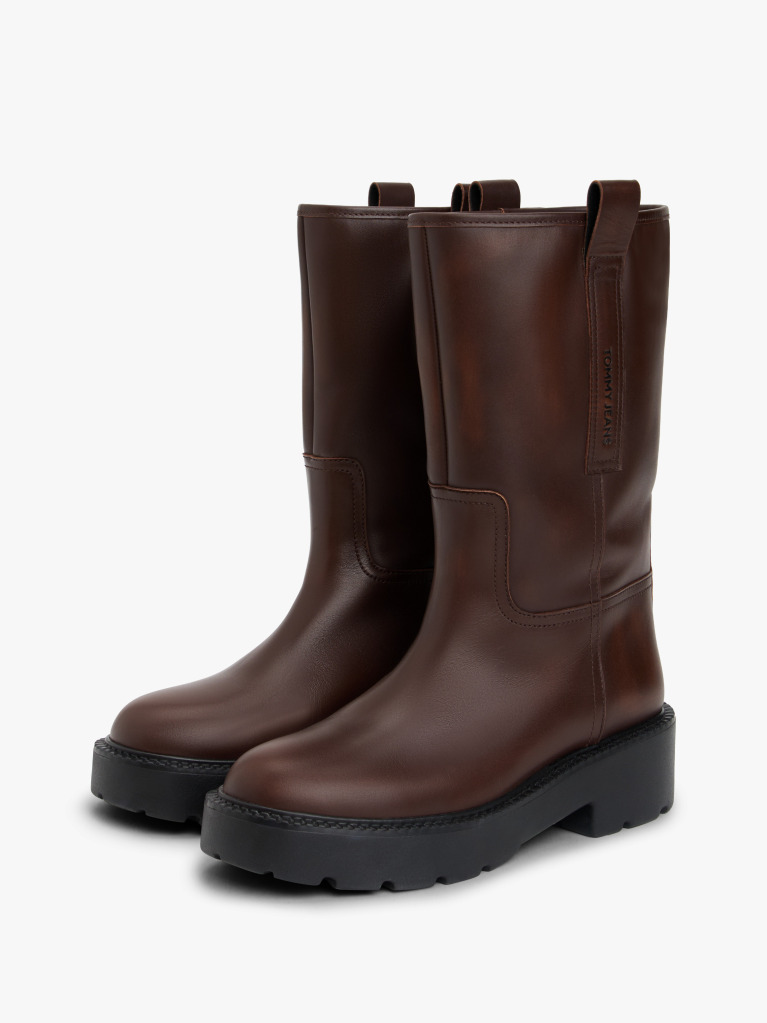 Brown Leather Cleat Mid Boots  Women