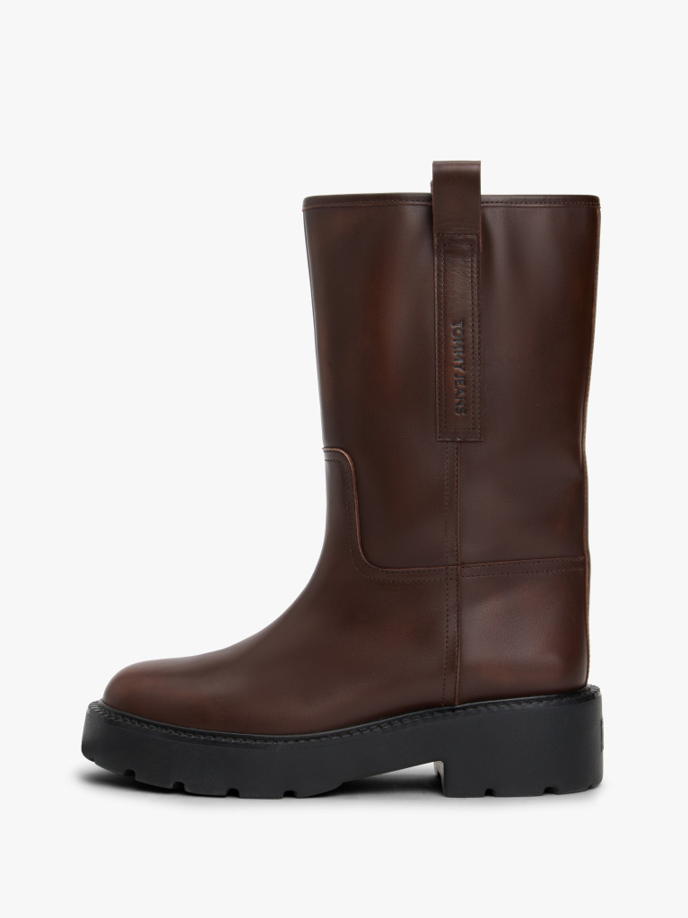 Brown Leather Cleat Mid Boots  Women