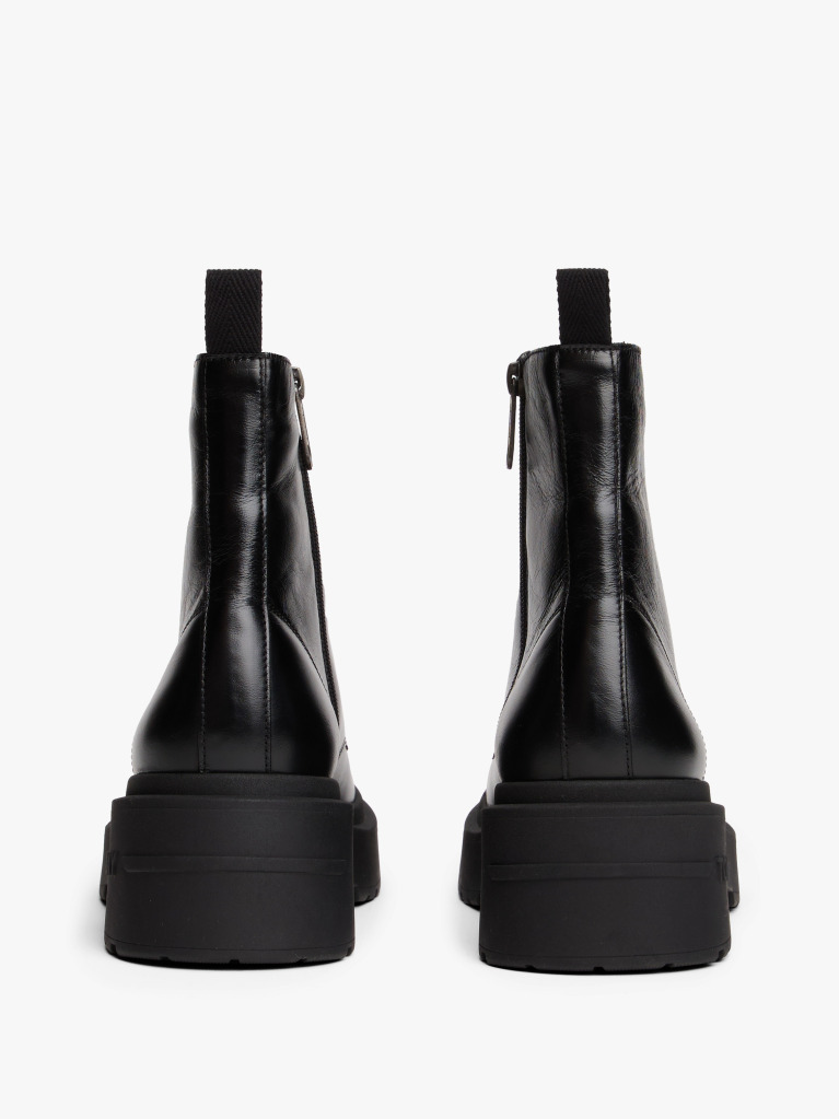 Black Shiny Leather Chunky Cleat Mid Boots  Women