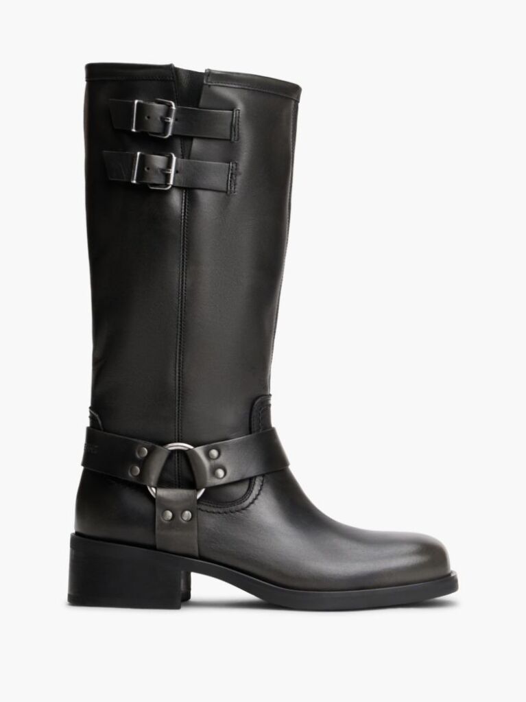 Black Leather Knee High Biker Boots  Women