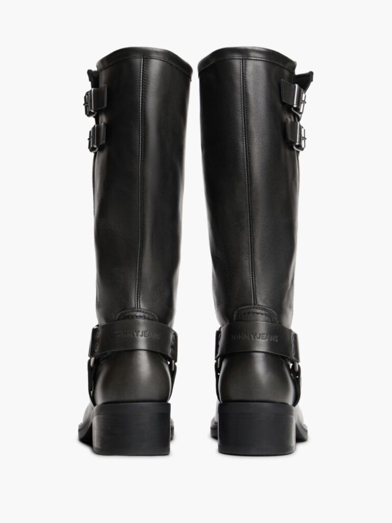 Black Leather Knee High Biker Boots  Women
