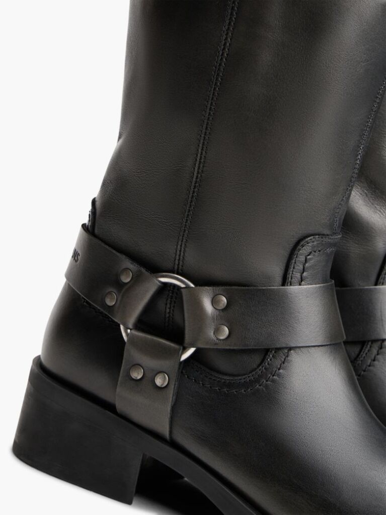 Black Leather Knee High Biker Boots  Women