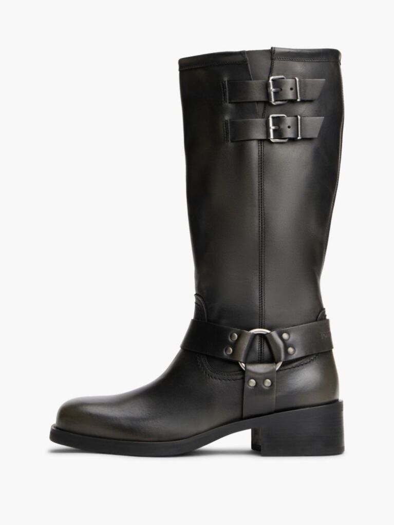Black Leather Knee High Biker Boots  Women