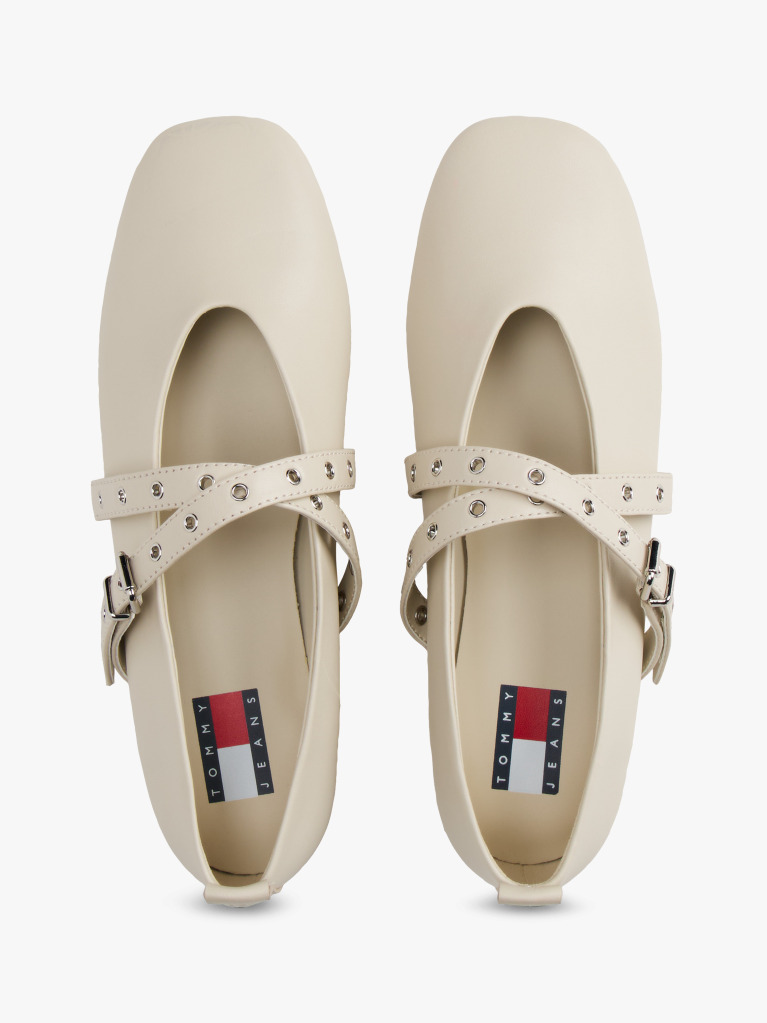 Beige Leather Crossover Strap Mary Jane  Women