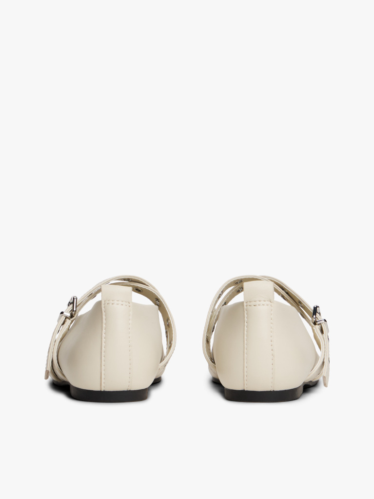 Beige Leather Crossover Strap Mary Jane  Women