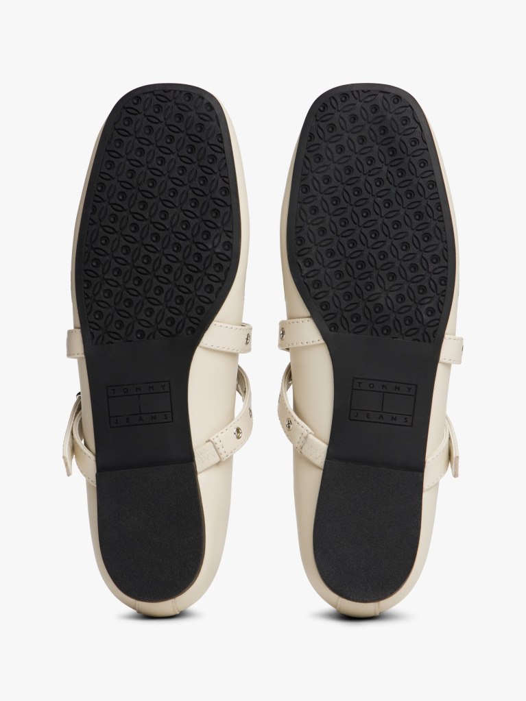 Beige Leather Crossover Strap Mary Jane  Women