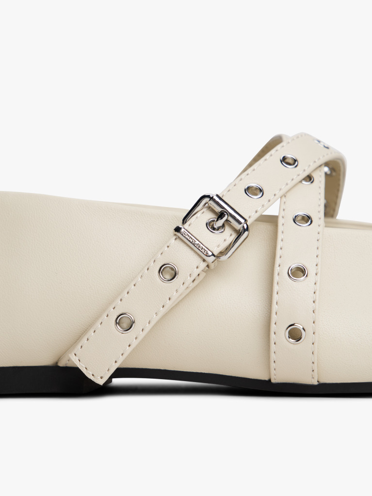 Beige Leather Crossover Strap Mary Jane  Women