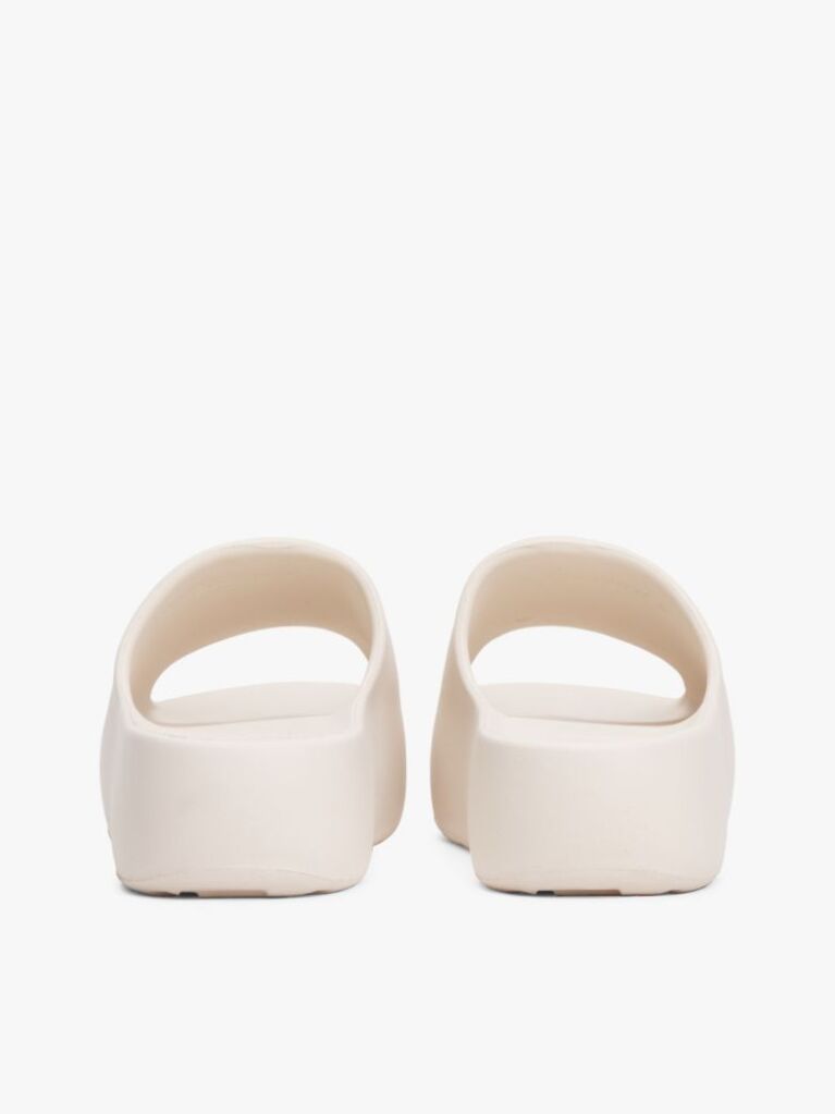 White Logo Platform Pool Slides  Women
