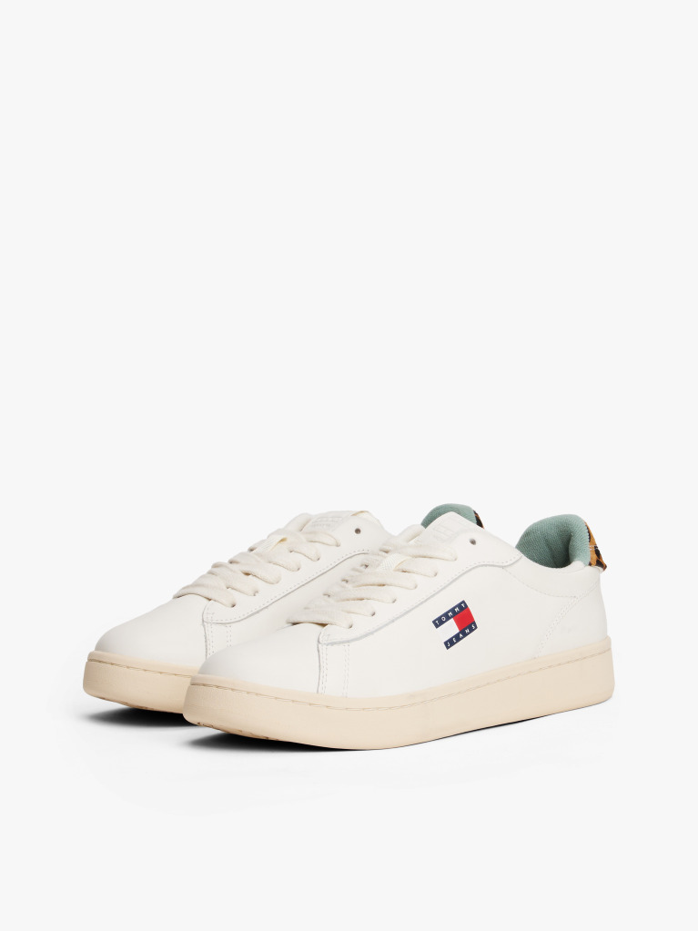 Beige Archive Court Leopard Print Heel Trainers  Women