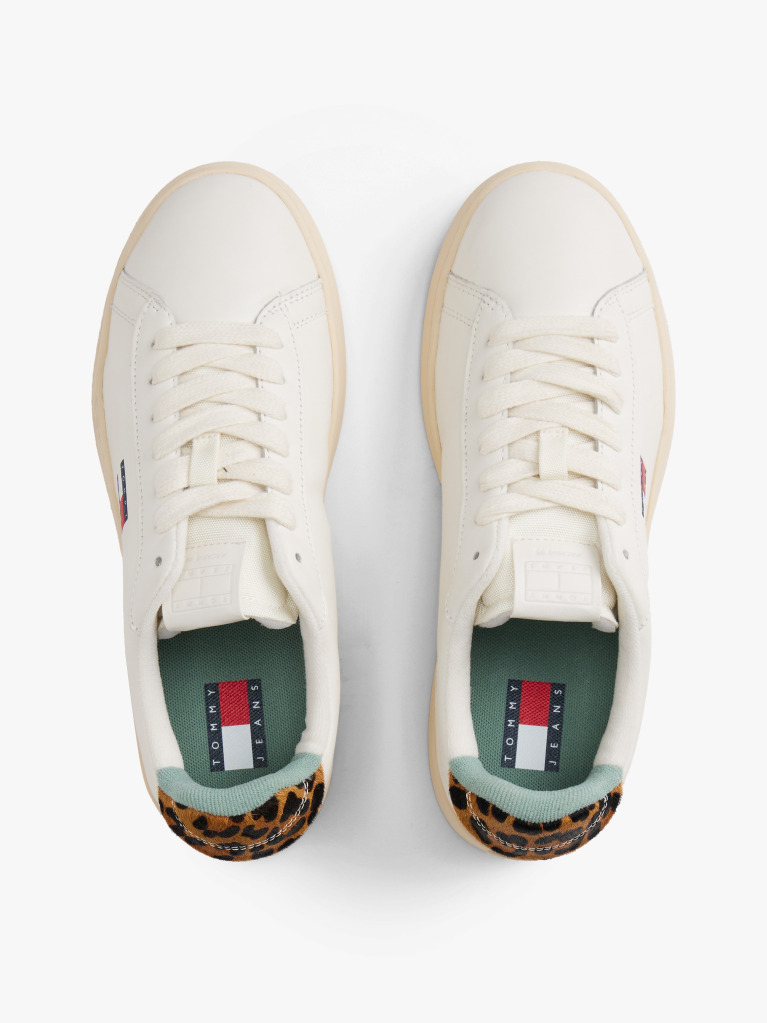 Beige Archive Court Leopard Print Heel Trainers  Women