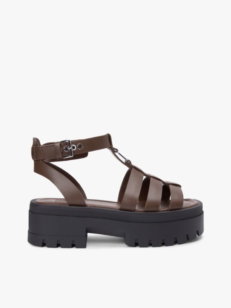 Brown Leather Chunky Cleat Fisherman Sandals  Women